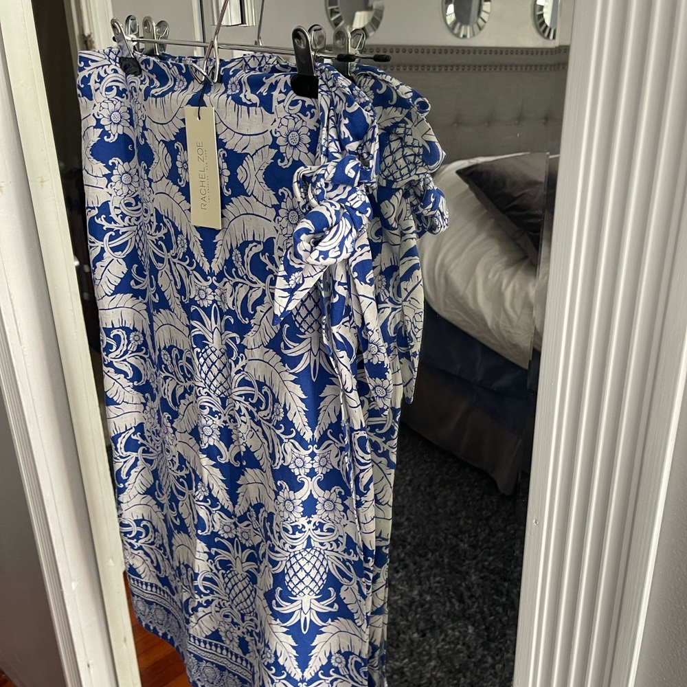 Rachel Zoe Blue and White Wrap Midi Skirt